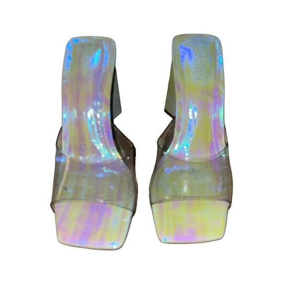 Schutz Lizah Vinyl multicolor transparent clear strap women’s mule heels size 8B - Picture 3 of 8